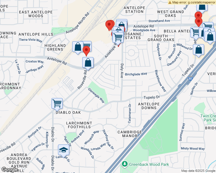 map of restaurants, bars, coffee shops, grocery stores, and more near 5860 Hobbs Lane in Sacramento