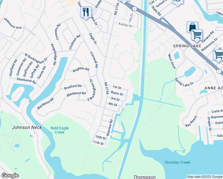 map of restaurants, bars, coffee shops, grocery stores, and more near 37433 Basin Street in Rehoboth Beach