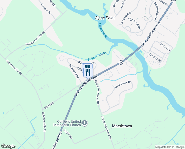 map of restaurants, bars, coffee shops, grocery stores, and more near 20750 John J Williams Highway in Lewes