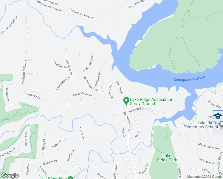 map of restaurants, bars, coffee shops, grocery stores, and more near 3948 Hartlake Street in Woodbridge