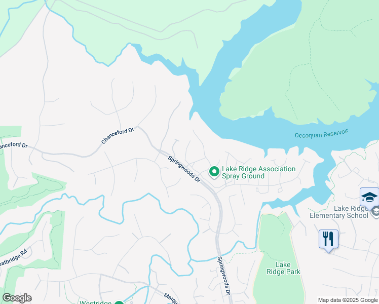 map of restaurants, bars, coffee shops, grocery stores, and more near 3948 Hartlake Street in Woodbridge