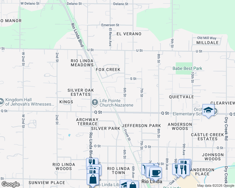 map of restaurants, bars, coffee shops, grocery stores, and more near 540 Fox Hunt Way in Rio Linda