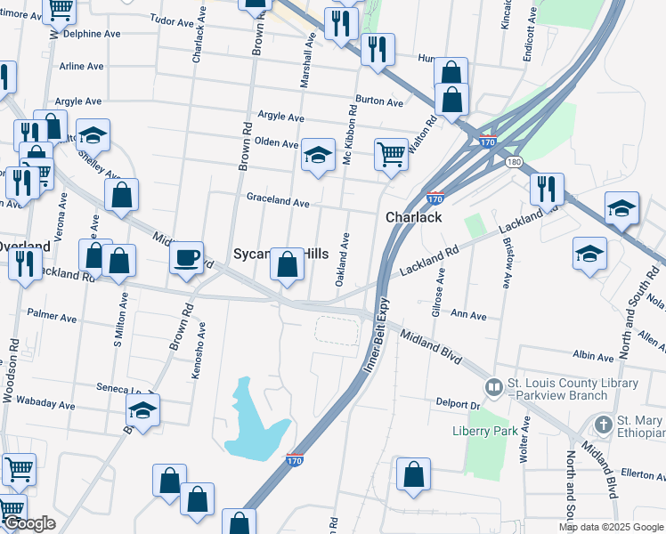 map of restaurants, bars, coffee shops, grocery stores, and more near 2422 Ashland Avenue in St. Louis