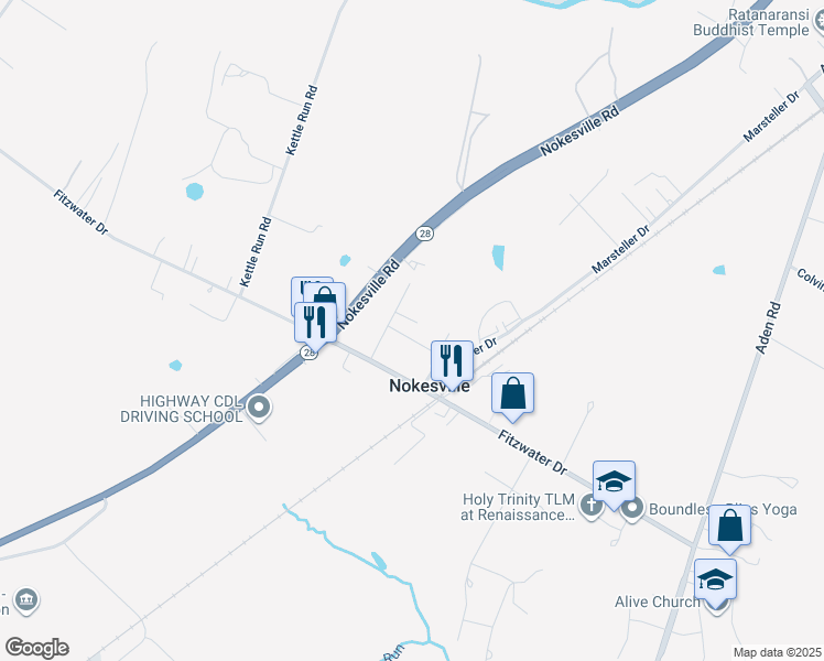 map of restaurants, bars, coffee shops, grocery stores, and more near 12908 Free Street in Nokesville