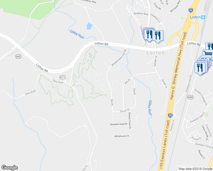 map of restaurants, bars, coffee shops, grocery stores, and more near 8432 Chaucer House Court in Lorton