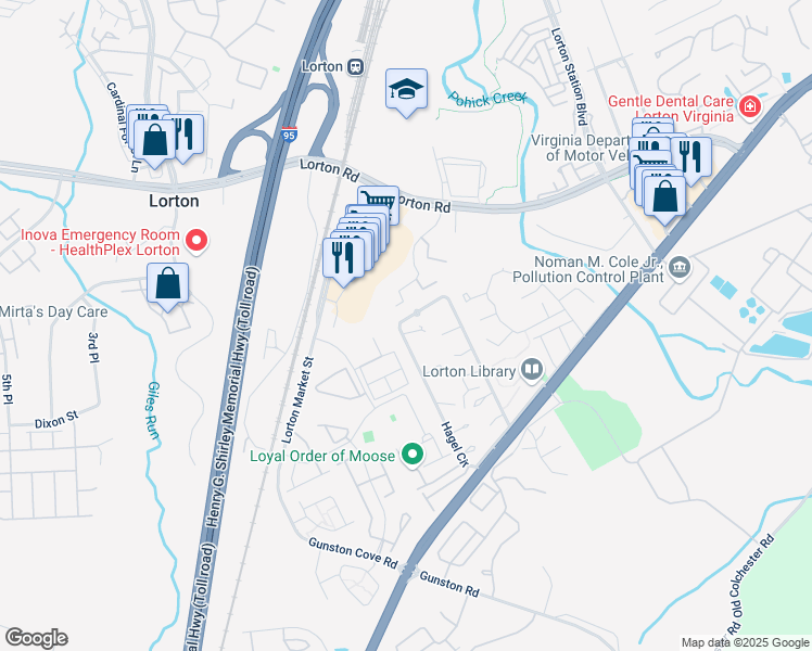 map of restaurants, bars, coffee shops, grocery stores, and more near 9720 Hagel Circle in Lorton