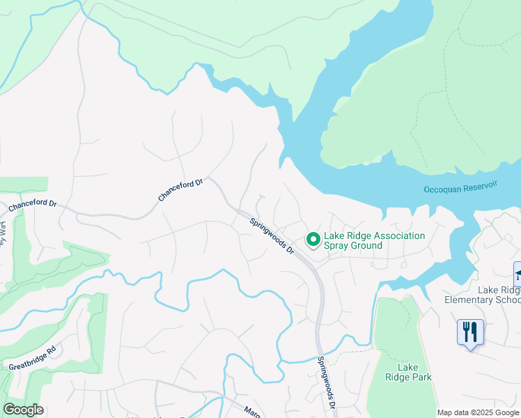 map of restaurants, bars, coffee shops, grocery stores, and more near 11659 Rumford Court in Woodbridge