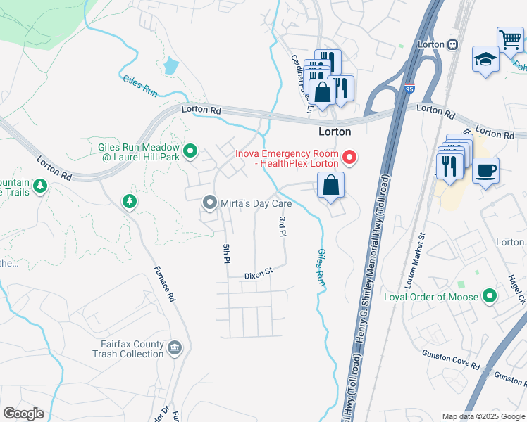 map of restaurants, bars, coffee shops, grocery stores, and more near 9459 4th Place in Lorton