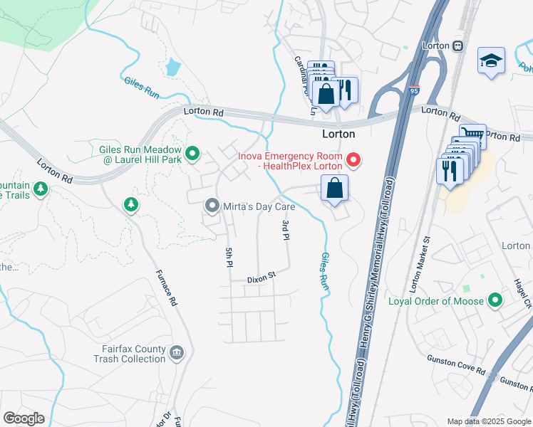 map of restaurants, bars, coffee shops, grocery stores, and more near 9459 4th Place in Lorton