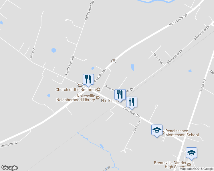 map of restaurants, bars, coffee shops, grocery stores, and more near 12912 Free Street in Nokesville