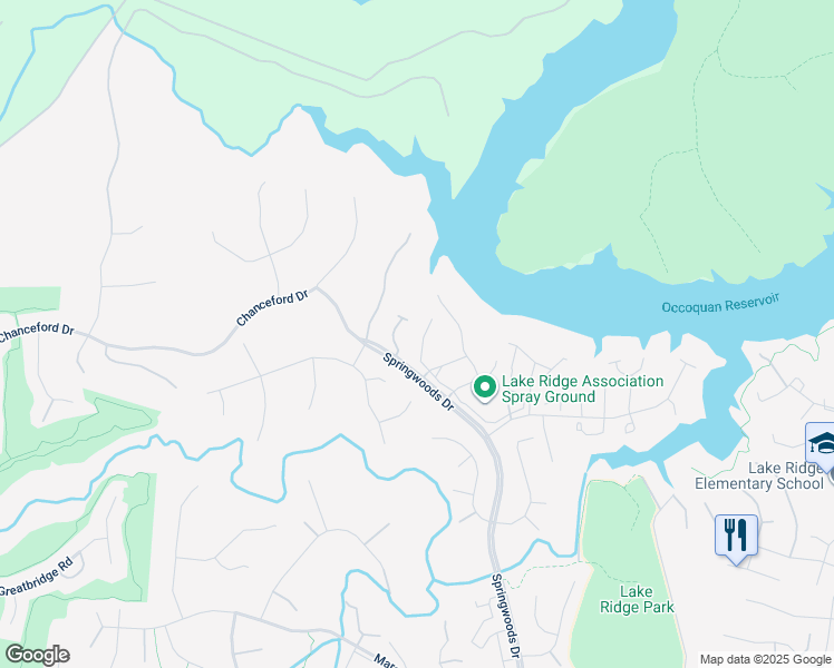 map of restaurants, bars, coffee shops, grocery stores, and more near 3955 Hartlake Street in Woodbridge