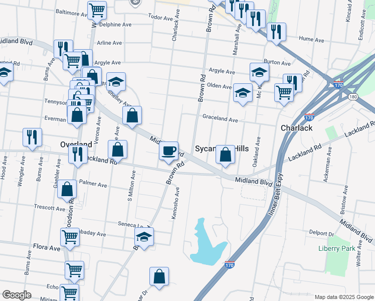 map of restaurants, bars, coffee shops, grocery stores, and more near in Sycamore Hills