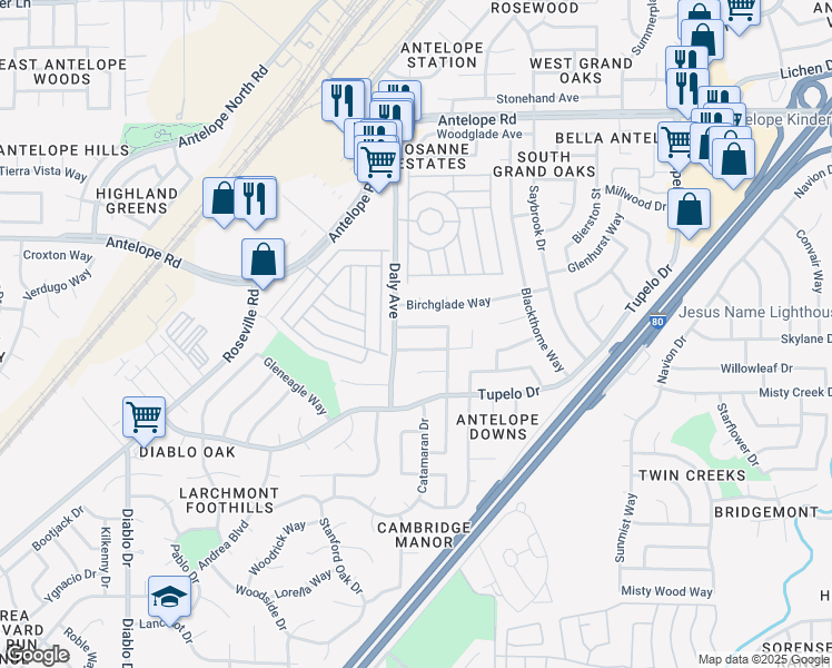 map of restaurants, bars, coffee shops, grocery stores, and more near 5904 Trawler Way in Citrus Heights