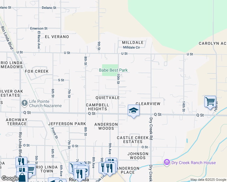 map of restaurants, bars, coffee shops, grocery stores, and more near 7342 10th Street in Rio Linda