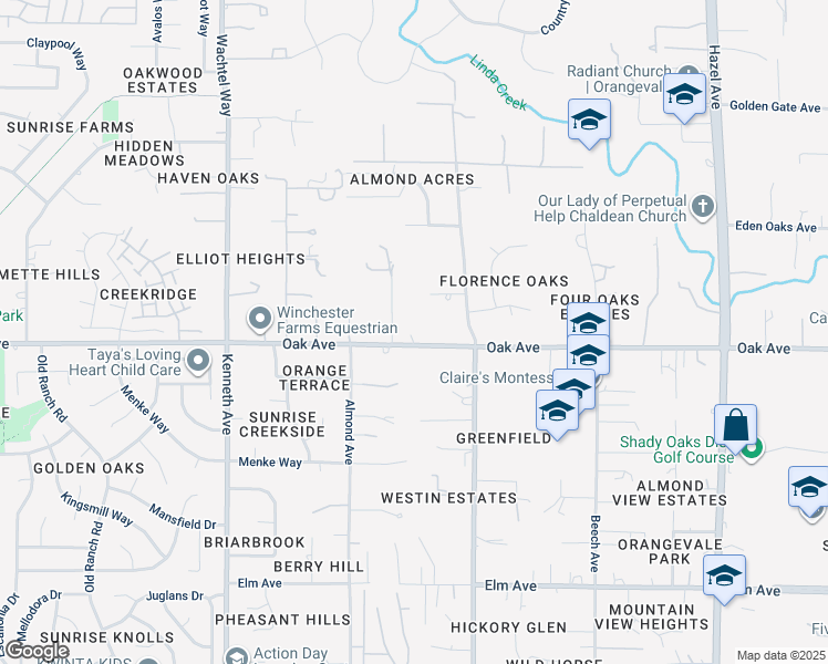 map of restaurants, bars, coffee shops, grocery stores, and more near 7426 Hardy Street in Orangevale