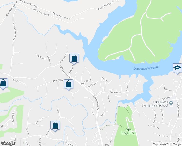 map of restaurants, bars, coffee shops, grocery stores, and more near 11541 Bertram Street in Woodbridge