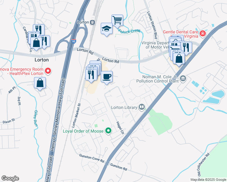 map of restaurants, bars, coffee shops, grocery stores, and more near 9715 Hagel Circle in Lorton