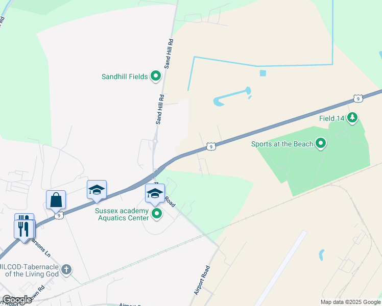 map of restaurants, bars, coffee shops, grocery stores, and more near 22124 Lewes Georgetown Highway in Georgetown