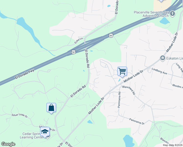 map of restaurants, bars, coffee shops, grocery stores, and more near 4105 El Dorado Road in Placerville