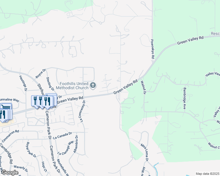 map of restaurants, bars, coffee shops, grocery stores, and more near 3371 Melodye Court in Rescue