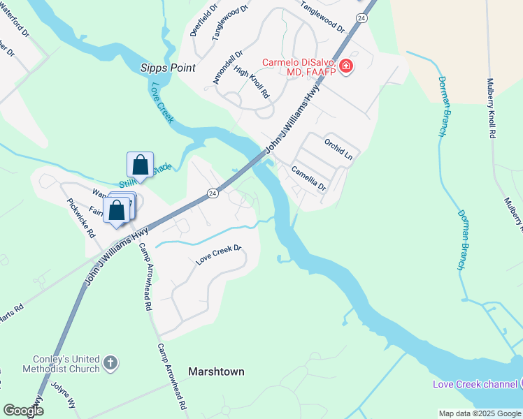 map of restaurants, bars, coffee shops, grocery stores, and more near 110 Skiff Alley in Lewes