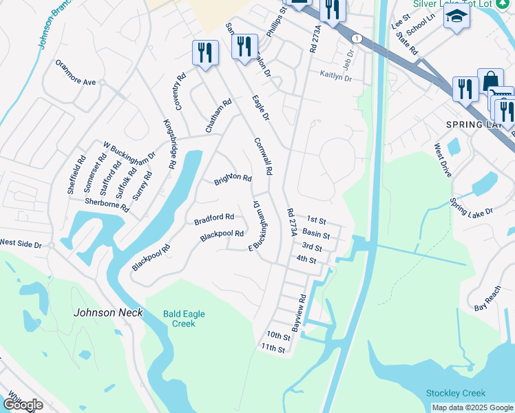 map of restaurants, bars, coffee shops, grocery stores, and more near 132 Cornwall Road in Rehoboth Beach