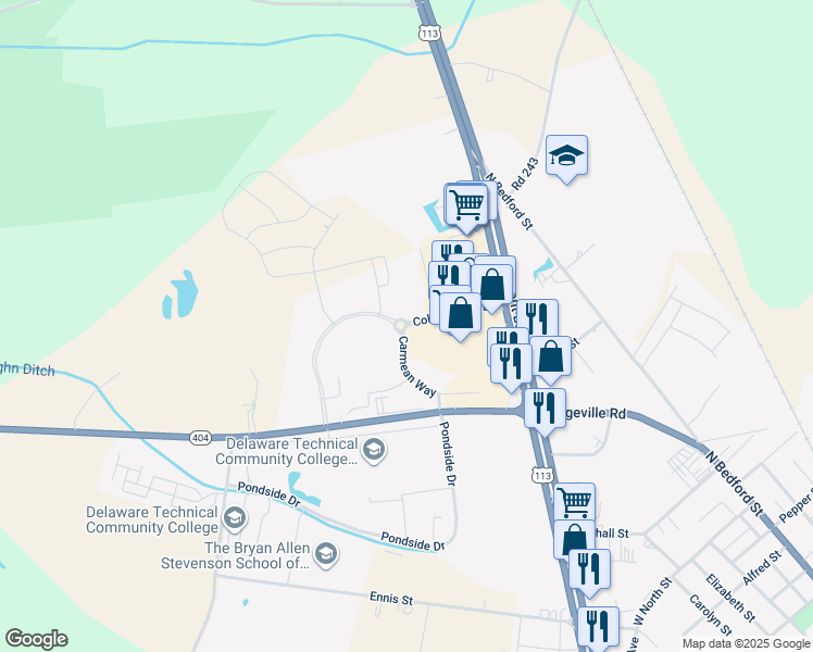 map of restaurants, bars, coffee shops, grocery stores, and more near College Park Drive in Georgetown