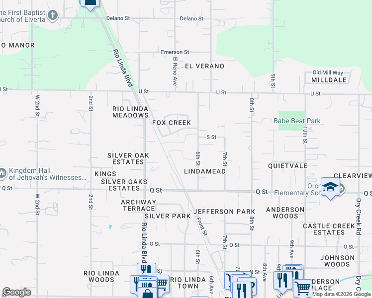 map of restaurants, bars, coffee shops, grocery stores, and more near 517 Fox Hunt Way in Rio Linda