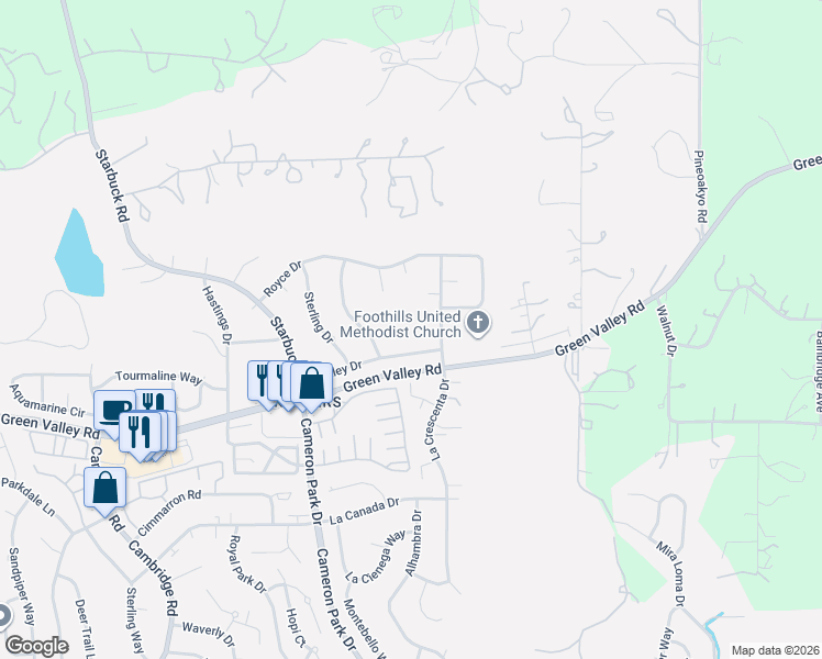 map of restaurants, bars, coffee shops, grocery stores, and more near 3225 Bentley Drive in Rescue