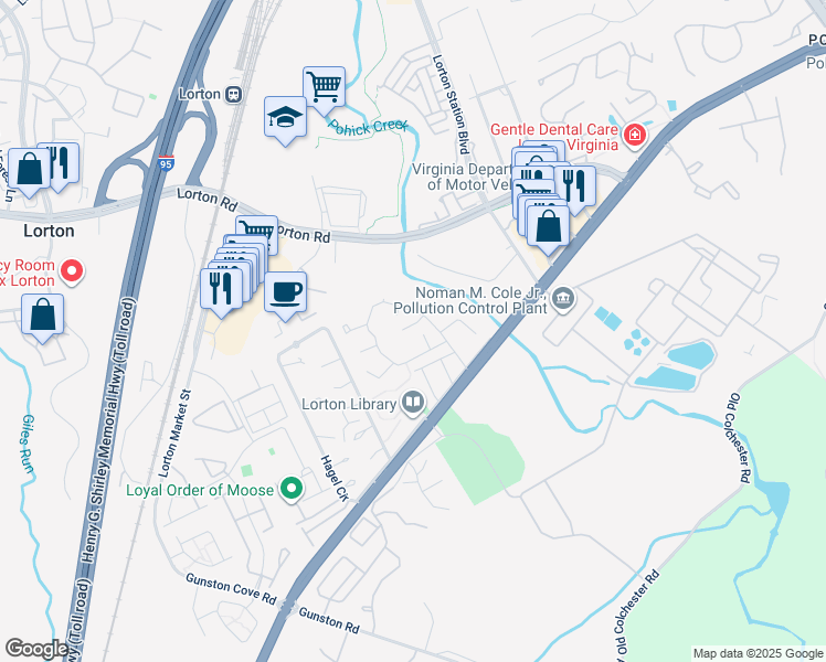 map of restaurants, bars, coffee shops, grocery stores, and more near 7815 Stovall Court in Lorton