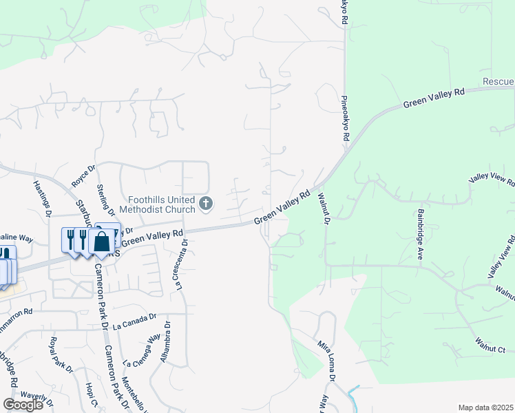 map of restaurants, bars, coffee shops, grocery stores, and more near 3371 Melodye Court in Rescue