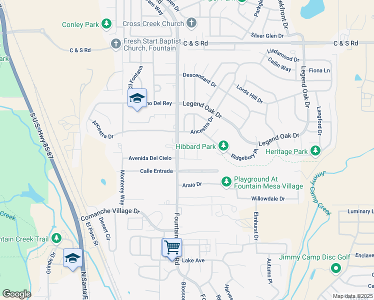 map of restaurants, bars, coffee shops, grocery stores, and more near 7056 Reunion Circle in Fountain