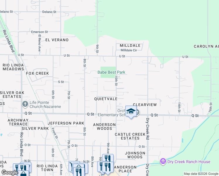 map of restaurants, bars, coffee shops, grocery stores, and more near 845 Lucile Way in Rio Linda