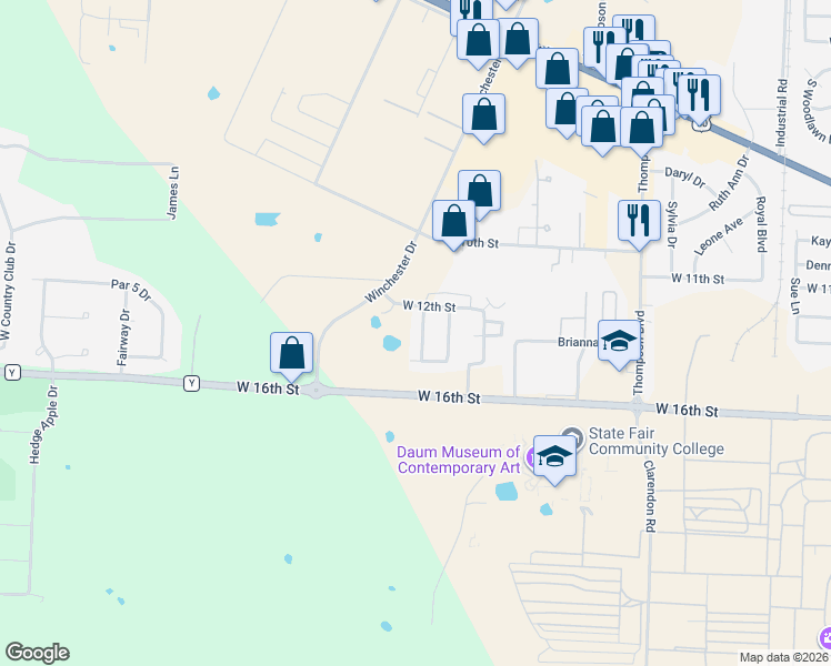 map of restaurants, bars, coffee shops, grocery stores, and more near 1208-1210 Ensign Drive in Sedalia