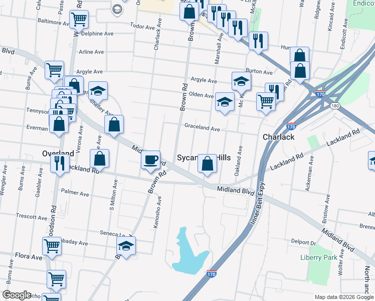 map of restaurants, bars, coffee shops, grocery stores, and more near 2451 Hartland Avenue in St. Louis