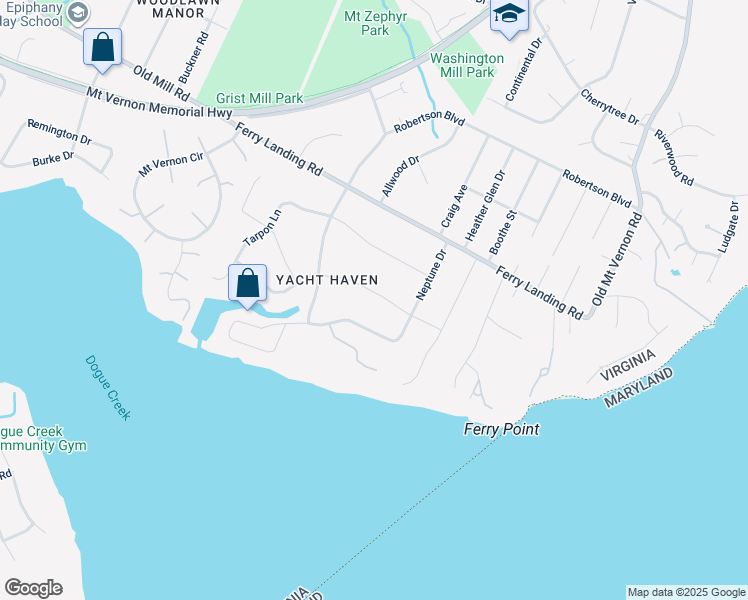 map of restaurants, bars, coffee shops, grocery stores, and more near 4413 Dolphin Lane in Alexandria