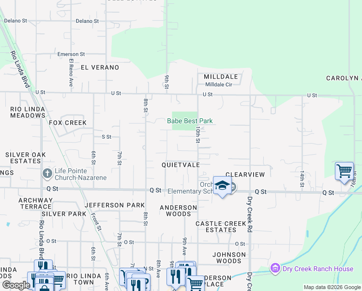 map of restaurants, bars, coffee shops, grocery stores, and more near 845 Lucile Way in Rio Linda
