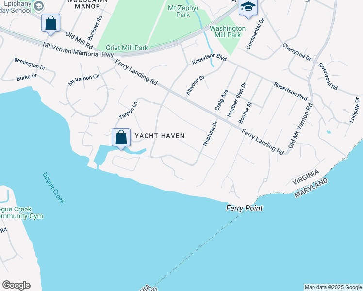 map of restaurants, bars, coffee shops, grocery stores, and more near 4413 Dolphin Lane in Alexandria