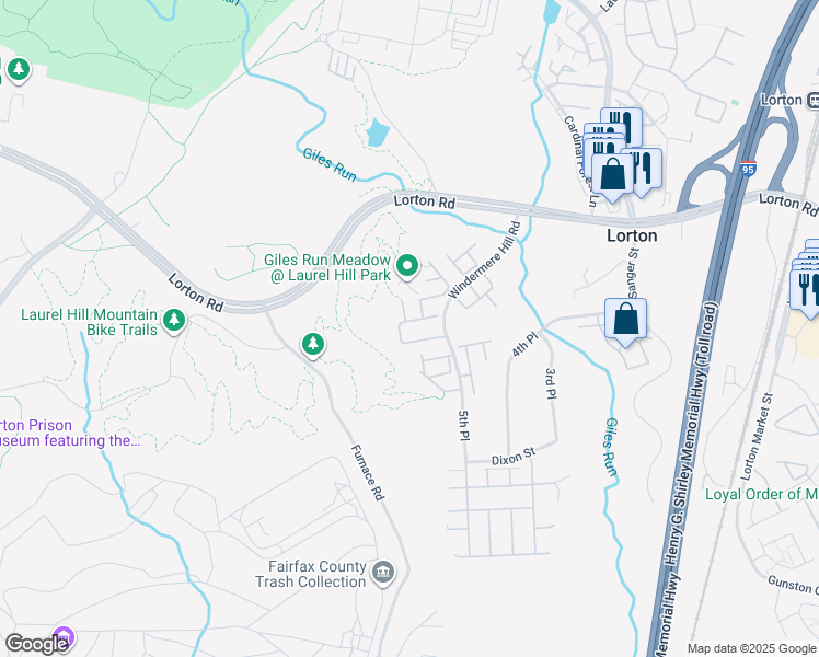 map of restaurants, bars, coffee shops, grocery stores, and more near 8519 Barrow Furnace Lane in Lorton