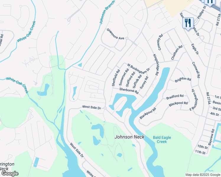map of restaurants, bars, coffee shops, grocery stores, and more near 22 Sheffield Road in Rehoboth Beach