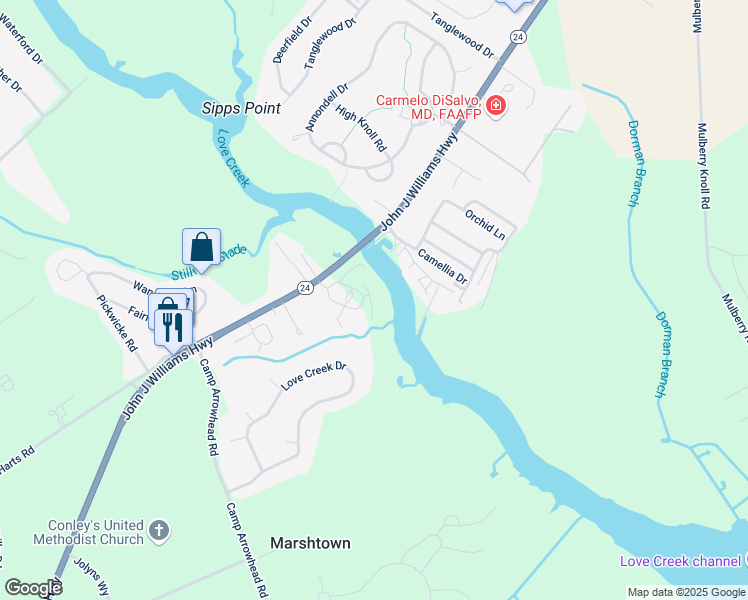 map of restaurants, bars, coffee shops, grocery stores, and more near 110 Skiff Alley in Lewes