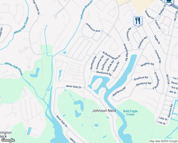 map of restaurants, bars, coffee shops, grocery stores, and more near 22 Sheffield Road in Rehoboth Beach