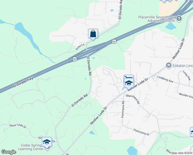map of restaurants, bars, coffee shops, grocery stores, and more near 4105 El Dorado Road in Placerville