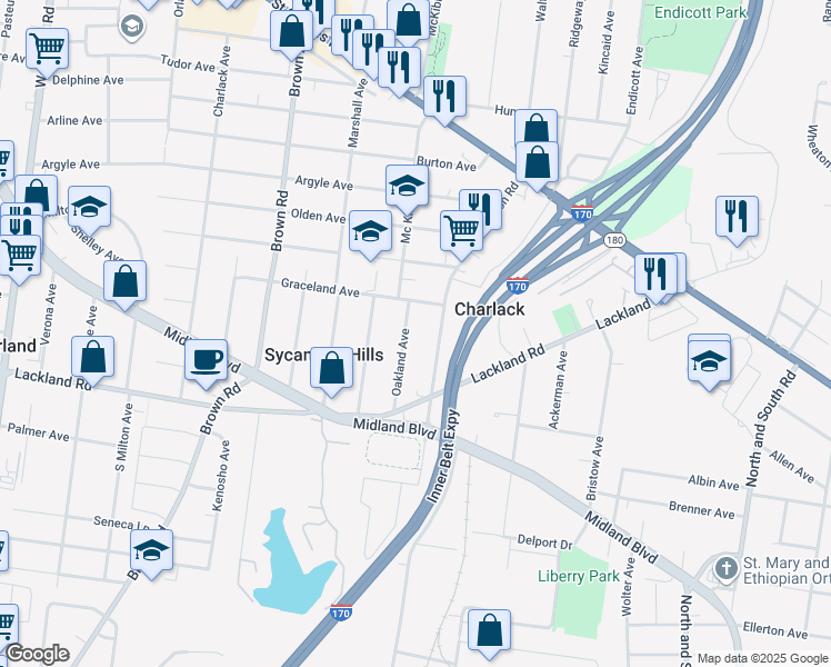 map of restaurants, bars, coffee shops, grocery stores, and more near 2472 Oakland Avenue in Saint Louis