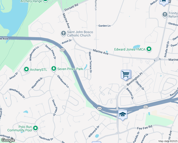 map of restaurants, bars, coffee shops, grocery stores, and more near 48 Clermont Crossing Court in St. Louis