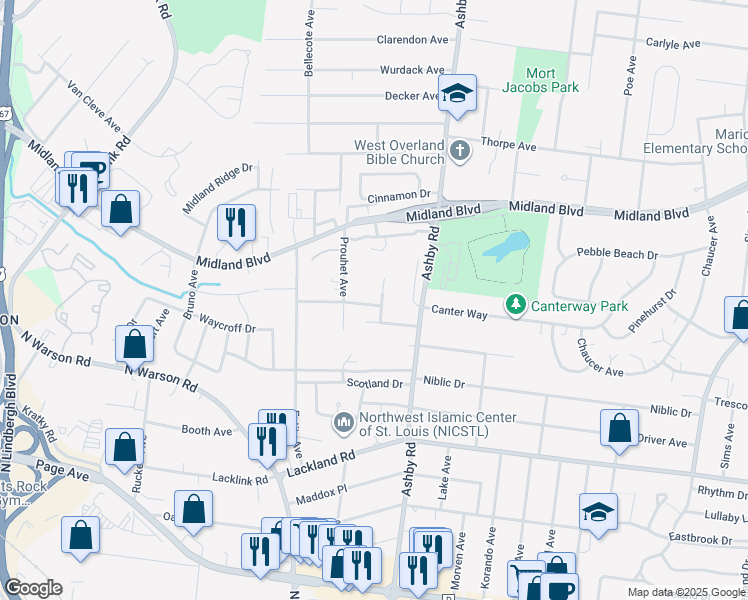 map of restaurants, bars, coffee shops, grocery stores, and more near 2431 Fowler Avenue in St. Louis