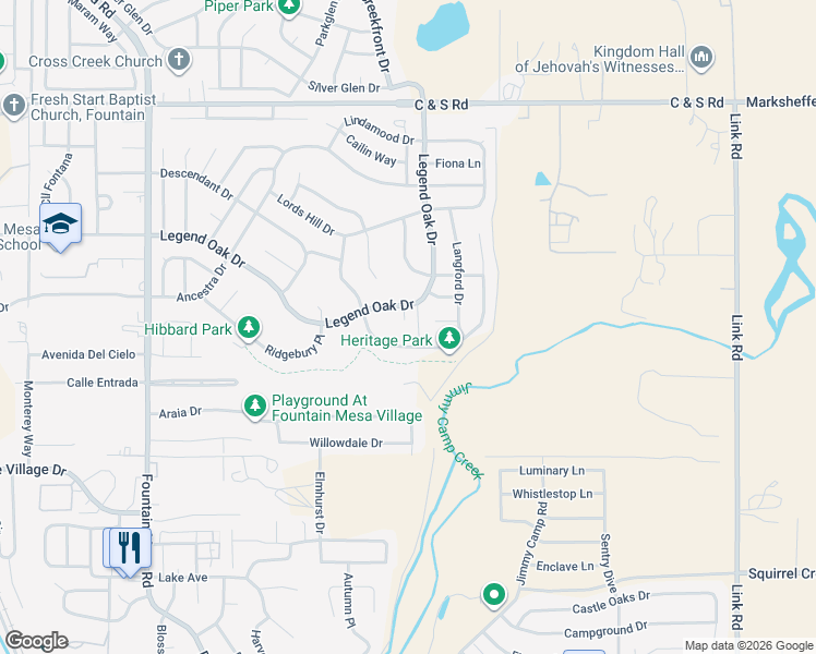 map of restaurants, bars, coffee shops, grocery stores, and more near 8989 Celebrity Court in Fountain