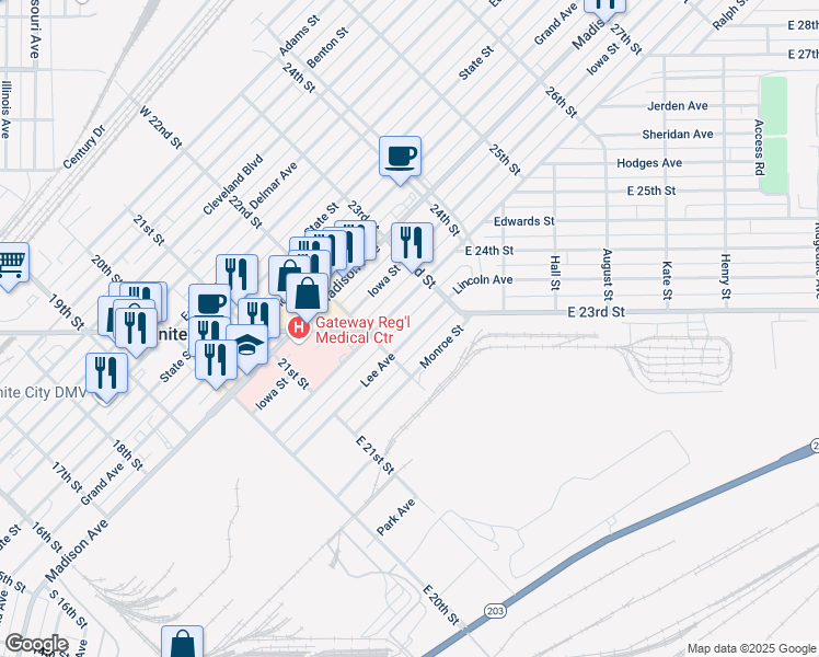 map of restaurants, bars, coffee shops, grocery stores, and more near 2231 Lee Avenue in Granite City