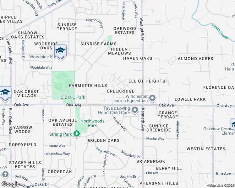 map of restaurants, bars, coffee shops, grocery stores, and more near 8427 Creekridge Circle in Citrus Heights