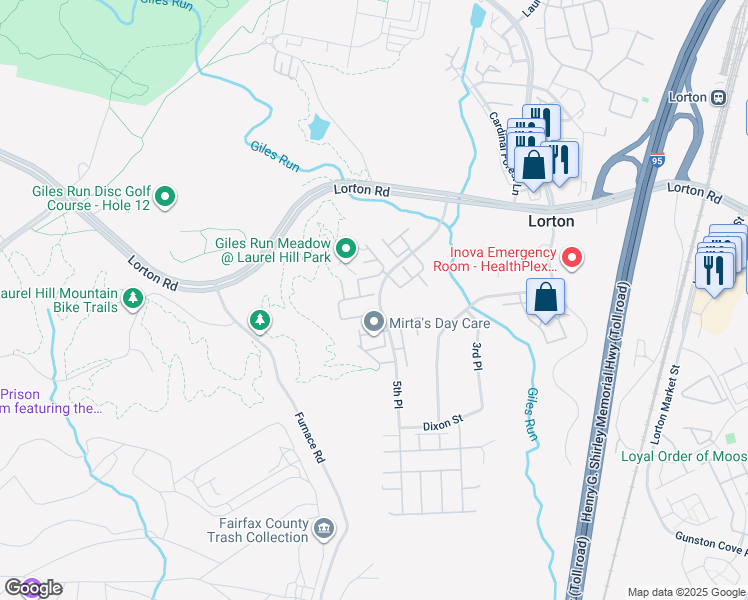 map of restaurants, bars, coffee shops, grocery stores, and more near 8501 Barrow Furnace Lane in Lorton